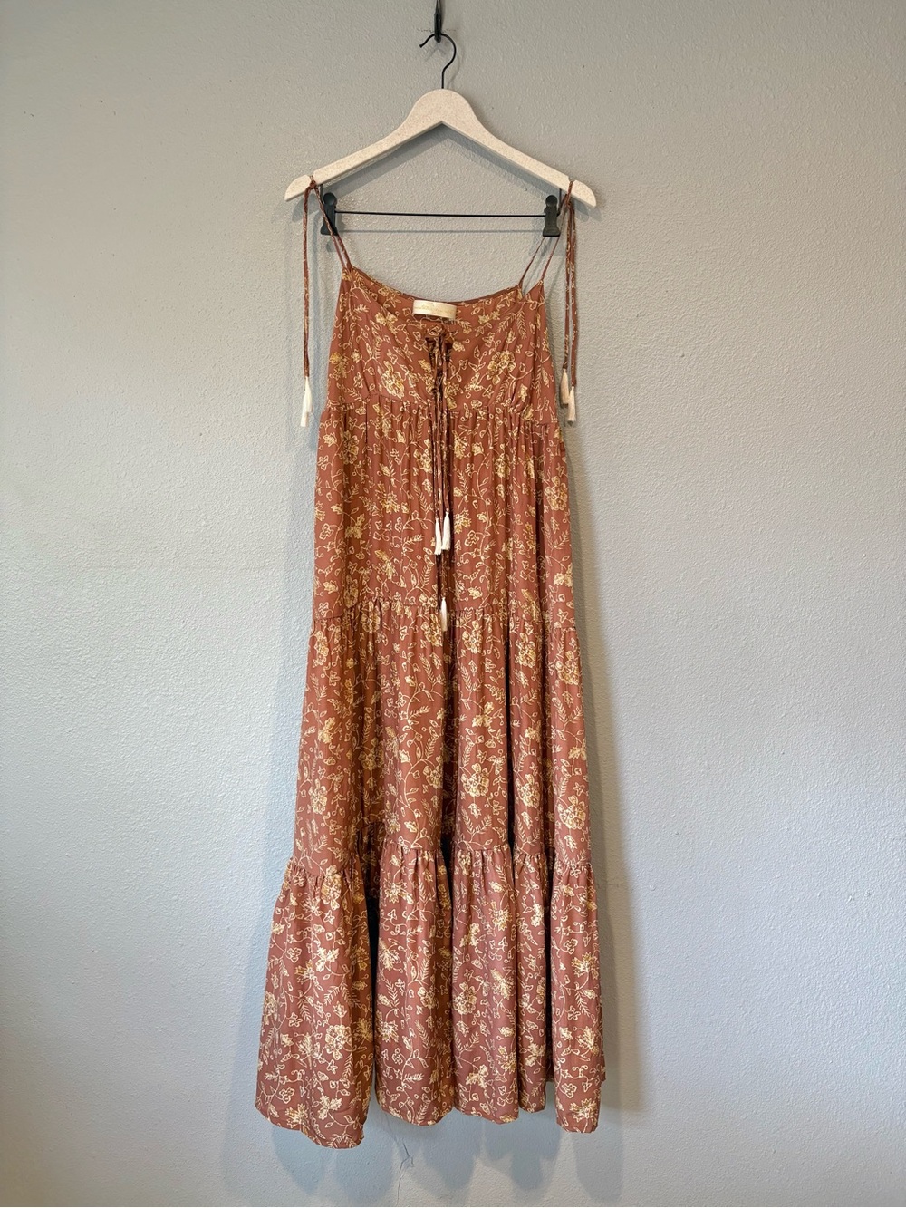 Natalie Martin 100% Silk Tiered Boho Flowy Floral Print Maxi Dress Size Small